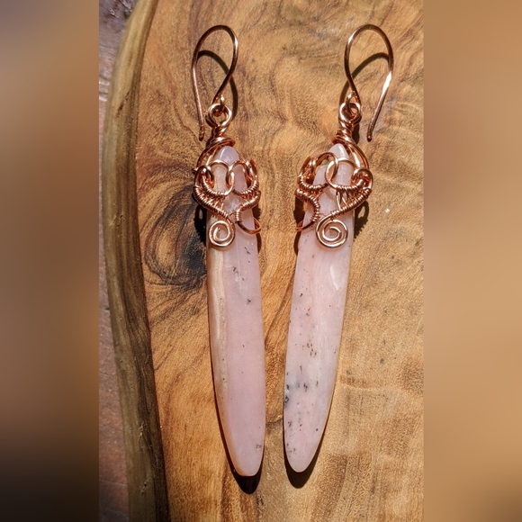 Artisan Jewelry - Artisan Wire-Wrapped Peruvian Opal Earrings Handmade Copper Jewelry